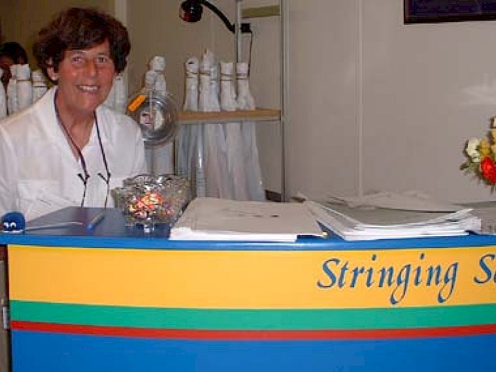 Corrie at the Wimbledon Stringing Desk