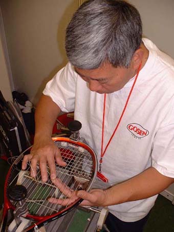 Stringing Lleyton Hewitt's racquet